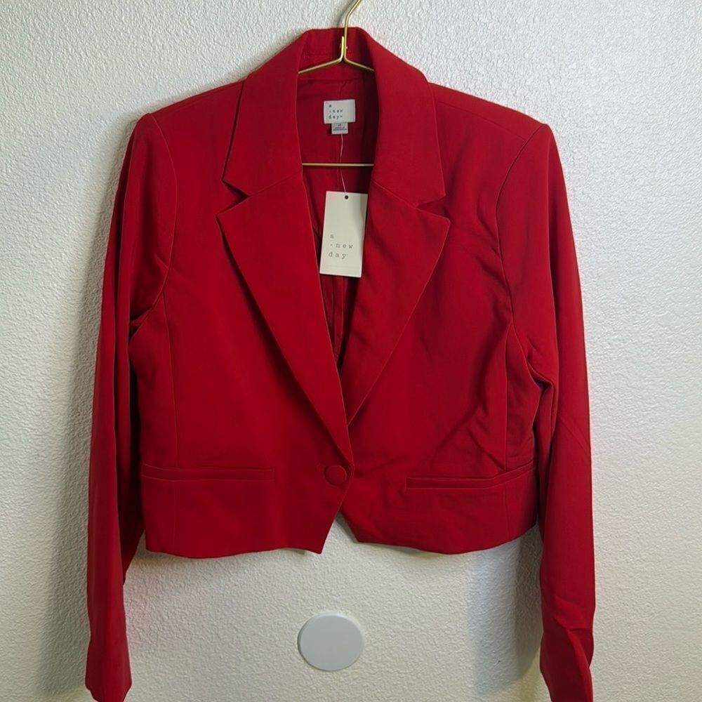NWT- A New Day- cropped one button, red hot blazer -size medium